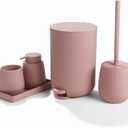 GAHEFY Pink Bathroom Accessories Set with Small Trash Can 3 Liter/0.8 Gallon,Toothbrush Holder,Soap Dispenser,Vanity Tray,Toilet Brush and Holder Pink 5PCS