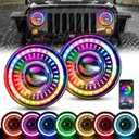 UTVJATV 7 Inch RGB Halo Head lights DOT Approved Halo Headlights APP Remote Control Music Mode Compatible with 20072017 JK 20032006 TJ Unlimited/LJ