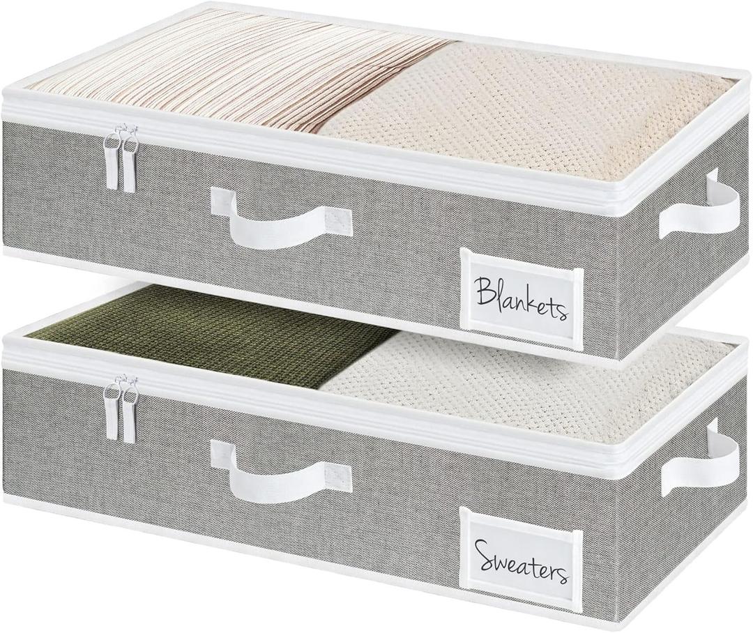 StorageWorks Under Bed Storage Containers with Handles and Label Holder, 2 Pack Ultra-thick Fabric Underbed Bins, Closet Organizer for Clothes, Blankets, Sweater