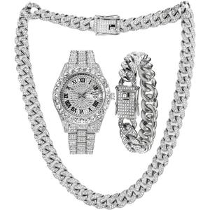 Watch Set for Men Cuban Chain Link Bracelet Necklace