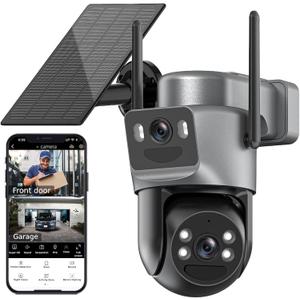 Kurain Solar Security Cameras Wireless Outdoor, 2.4G/5G WiFi 6, Dual Lens Security Camera with 6MP Color Night Vision/Motion Detection/Human Tracking/Spotlight Siren/2-Way Audio/360PTZ/Alexa (Grey) Kurain Solar Security Cameras Wireless Outdoor, 2.4G/5G WiFi 6, Dual Lens Security Camera with 6MP Color Night Vision/Motion Detection/Human Tracking/Spotlight Siren/2-Way Audio/360PTZ/Alexa (Grey)