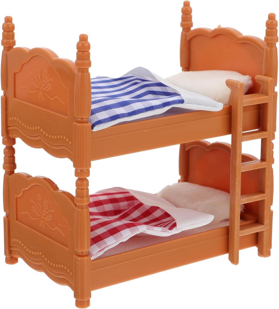 Miniature Dollhouse Bed, 1:12 Dollhouse Bed Doll House Furniture of Bunk Bed with Ladder for Doll House Decor Bedroom Set