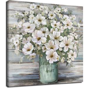 LAIART Bathroom Wall Decor Art Country Style Canvas Flower Pictures Print Farmhouse Vintage Artwork for Kitchen Bedroom living room (flower, 20"x 20")
