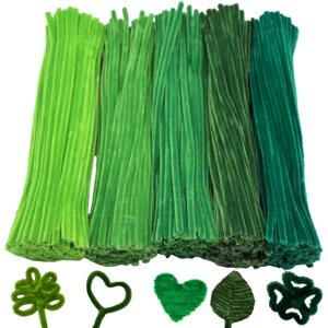 500 Pcs Green Series Pipe Cleaner Craft Set in 5 Assorted Colors,Fluffy Pipe Cleaners Chenille Stems for Christmas DIY Decorations,Art Projects