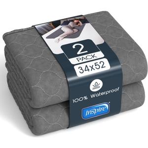 Inspire Underpads | Stain Hiding Gray Reusable Incontinence Bed Pads | Waterproof Mattress Pad | for Adults Babies and Dogs (34 X 52)