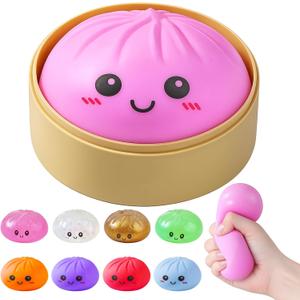 Dumpling Squishies, Glitter Dumpling Mystery Box, Colorful Dumplings Stress Balls Fidget Sensory Toy, Stocking Stuffers with Food Steamer Stretchy Desk Toys (Pink)