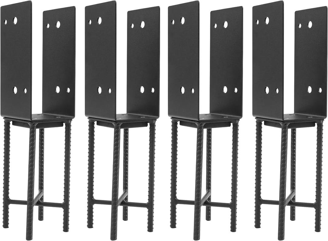 4’’x4’’ U-Shape Post Base Holder, Q235 Carbon Steel Wet Concrete Fence Post Anchor, Construction Ground Post Bracket Base for Wood Fence, Railing, Pergola, Porch, Deck(4-Pack)