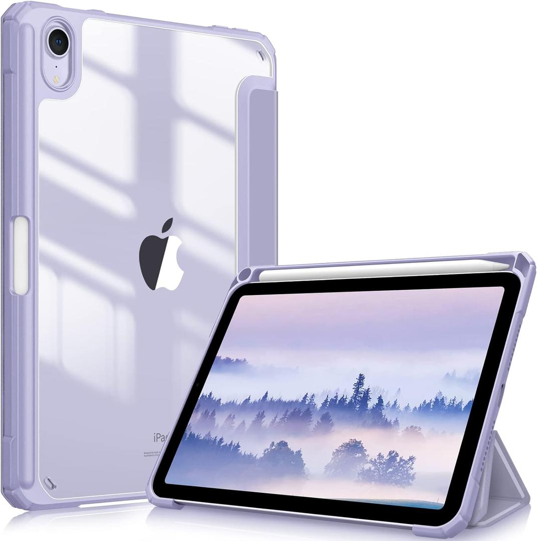 Fintie Hybrid Slim Case for iPad Mini 7 (A17 Pro, 7th Generation) 2024 / iPad Mini 6 (6th Gen) 8.3 Inch, [Built-in Pencil Holder] Shockproof Cover Clear Transparent Back Shell, Lilac Purple