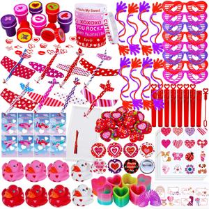 Winlyn 112 Pcs Valentine's Day Stationery Toy Assortment Set Valentine Goodie Bags Stuffers Valentine Rewards Prizes Bulk for Kids Students Valentine Party Favors Treats School Classroom Gift Exchange
