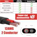12 Gauge Wire 2 Conductor Electrical Wire, 12 AWG 3.3mm Wire PVC Cord, 12V/24V DC Low Voltage/Copper-clad Aluminum(CCA)/Flexible/2 Wire for Automotive Wire LED Strips Lamp Lighting Marine(9.2M/30FT)