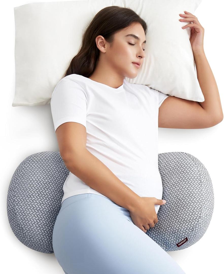 Momcozy Portable Pregnancy Pillow Memory Foam W Shaped Maternity Great Support for Side Sleepers, Adjustable Travel Wedge Pillow for Back, Belly, and Hip Relief, Ideal for Pregnant Women, Grey