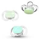 Smilo Baby Pacifier with Orthodontic Design for Healthy Dental Development - Stage 1 for Babies 0-3 Months - Pack of 3X 100% Silicone Newborn Pacifiers BPA Free - Glow-in-The-Dark