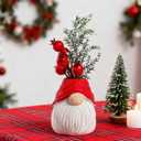 Christmas Tree Table Decor Artificial Mini Xmas Tree Decor for Tables Red Berry  Pine Branch with Cute Dwarf Base for Winter Party Home Indoor Home Fireplace Mantel Decorations (Styl 3)