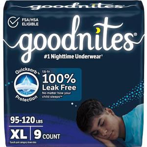 Goodnites Boys' Nighttime Bedwetting Underwear, Size Extra Large (95-120 lbs),27 ct (3 packs of 9)