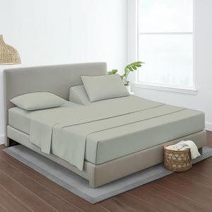 Flex Head King Sheets Sets for Adjustable Beds-Top Split King Sheets Sets (Set of 4) King 34 Inch Down Sheets Light Grey Solid 16 Inch Deep Sheets