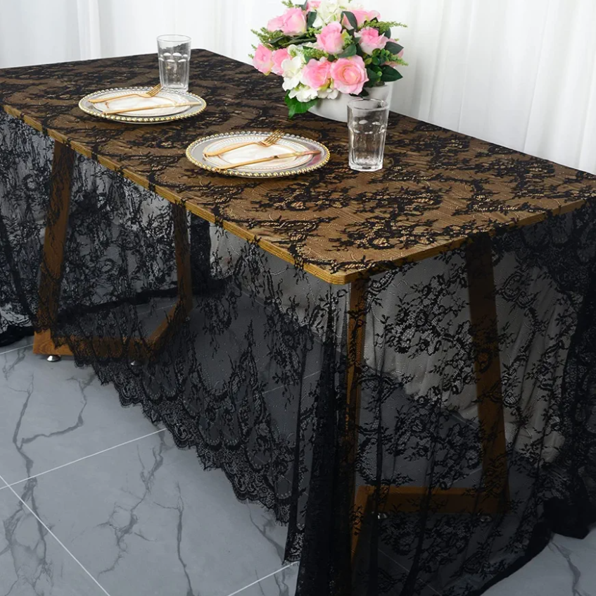 Partisout Black Lace Tablecloth Rectangular 60x120 Lace Table Cover Rectangle Lace Overlay Table Clothes for Wedding Rustic Tableclothes Embroidered Lace Table Cover for Halloween (LT005 Black)