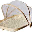 Food Serving Tent Basket - BESTCHANCEUS Hand Woven Bamboo Serving Basket Dustproof Bug Proof Mosquitoesor Vegetable Fruits Food Meals Rectangle 34CMx29CM (Rectangular)