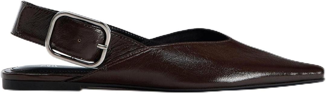 Slingback Flat Shoes for Women Pointed Closed Toe Flat Mule Sandals Casual Comfortable Office Dressy Shoes (7.5, Brown)