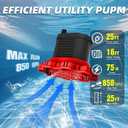 AgiiMan Pool Cover Pump Above Ground - 850 GPH Submersible Water Pump for Pool Draining, Portable Small Sump Pumps with 16' Drainage Hose and 25' Power Cord, 3 Adapters, Black