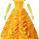 Rhomba Women's Princess Cosplay Costume Belle Dress Yellow Ball Gowns Palace Prom for Halloween Party, L