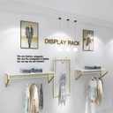 Modern Simple Men's and Women's Clothing Store Heavy Duty Metal Display Shelf,Wall-Mounted Garment Rack with Wood,Clothes Rail,Bathroom Hanging Towel Rack (Gold Square Tube, B-39 L)