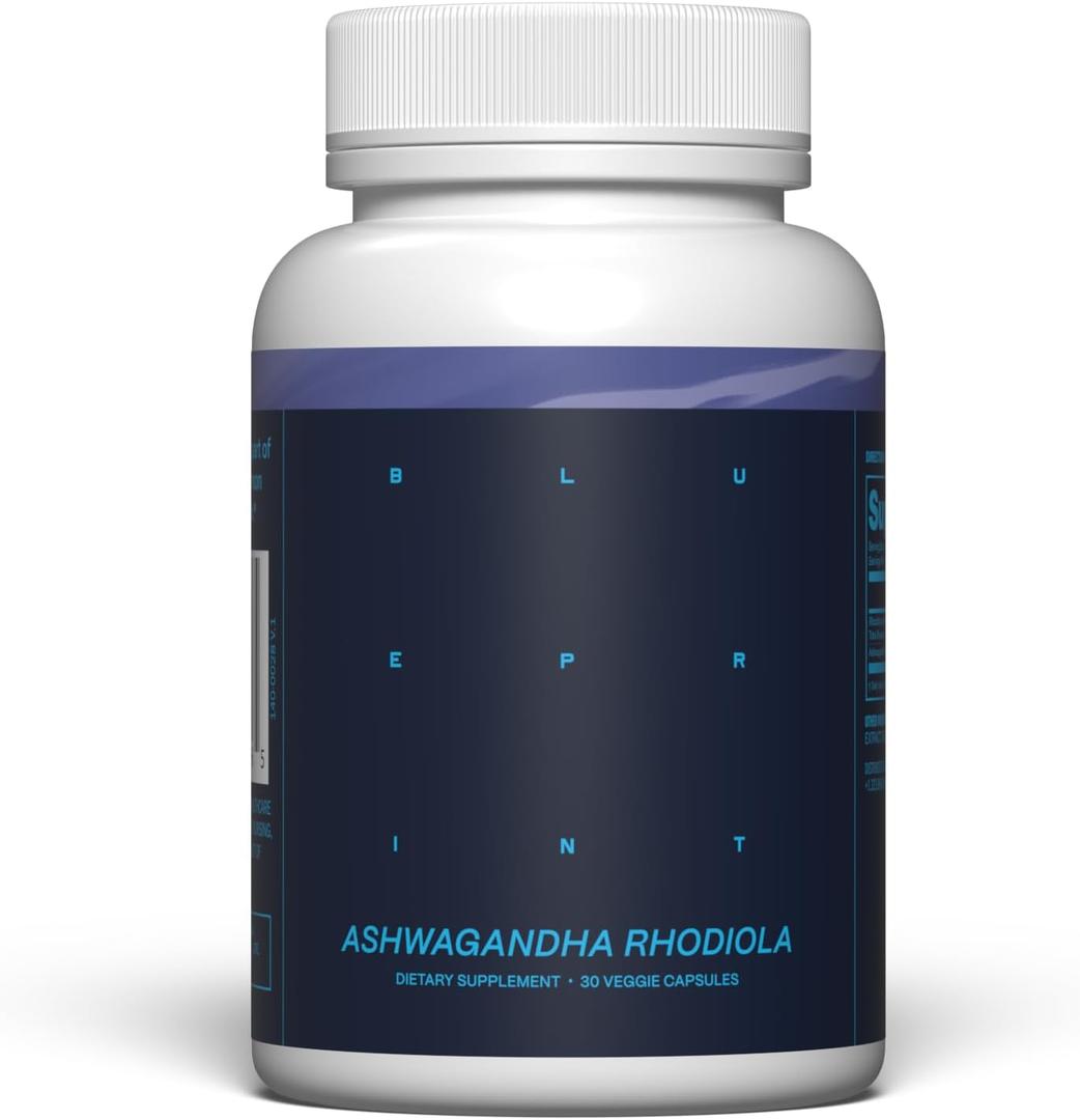 Blueprint Bryan Johnson Ashwagandha & Rhodiola Supplement 120mg Ashwagandha + Rhodiola Root Daily Adaptogen Capsules for Stress Support, Mood Balance, Energy & Focus 30 Vegan Capsules, Best By 16 DEC 2027
