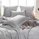 Amolavet Grey Striped Hotel Duvet Cover 3 Pcs Set Queen Size 90x90 Inches with Zipper Closer  Luxurious Queen Comforter/Quilt/Blanket Cover Best Touch Soft Comfortable for All Season