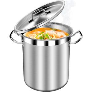 Commercial Grade Large Stock Pot - Soup Pot with Lid - Non-Nickel Stainless Steel - Healthy Cookware Polished Stockpots - Heavy Duty - 35 Quart (8.8Gallon) (35 Quarts, Stainless Steel Lid)