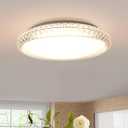 16 Inch White LED Crystal Ceiling Light Fixture, 24W Dimmable LED Modern Close to Ceiling Light, 3000K/4000K/5000K Adjustable Round Ceiling Chandelier for Bedroom, Hallway, ETL Listed