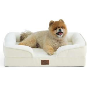 Bedsure Orthopedic Dog Beds for Small Dogs - Washable Small Dog Cat Bed Waterproof, Comfort Pet Couch Sofa with Washable Removable Cover, Pets Bed with Nonskid Bottom, Ivory, 24"