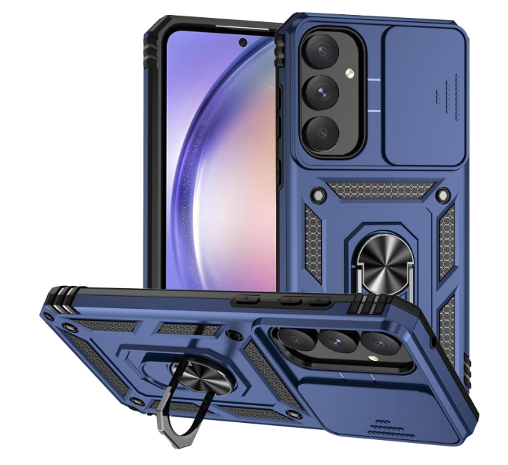 Compatible with Samsung Galaxy S24 Ultra Slide Camera Case,Compatible with Samsung Galaxy S24 Ultra 5G SM-S928 Magnetic Car Mount Ring Kickstand Shockproof and Anti-Drop 2 in 1 Phone Cover Blue