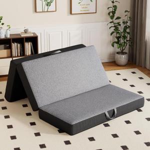 Vamcheer Tri Folding Mattress Twin Size - 6 Inch Foldable Mattress for Travel/RV/Camping/Guest Room/Yoga, 75"x38"x6" Tri-fold Memory Foam Cushion with Washable Cover, Handle & Non-Slip Bottom