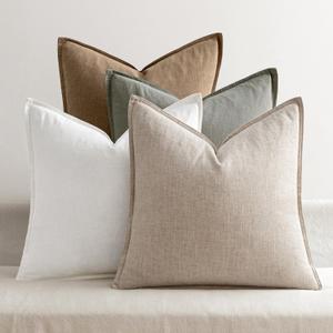 MIULEE Neutral Green Linen Pillow Covers Pack of 4 Decorative Natural Solid Throw Pillow Covers Accent Boho Farmhouse Couch Pillowcases Modern Spring Home Decor for Living Room Bed Sofa 18x18 Inch