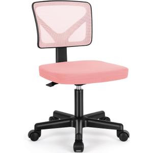 Sweetcrispy Small Desk Chair, Ergonomic Low-Back Mesh Rolling Work Swivel Chairs with Wheels, Armless Comfortable Seat Lumbar Support for Home, Bedroom, Study, Student, Adults,Classic Pink