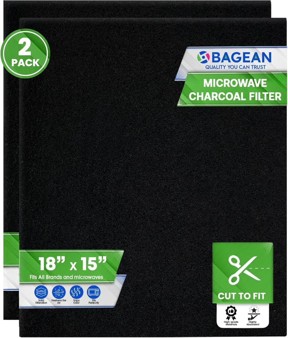 Cut-to-Fit Microwave Filter Replacement - 18 x 15 Activated Carbon Filter Fits Samsung GE LG Frigidaire Whirlpool and More - Charcoal Oven Vent Filters Removes Odors and Freshen Air (2 Pack)