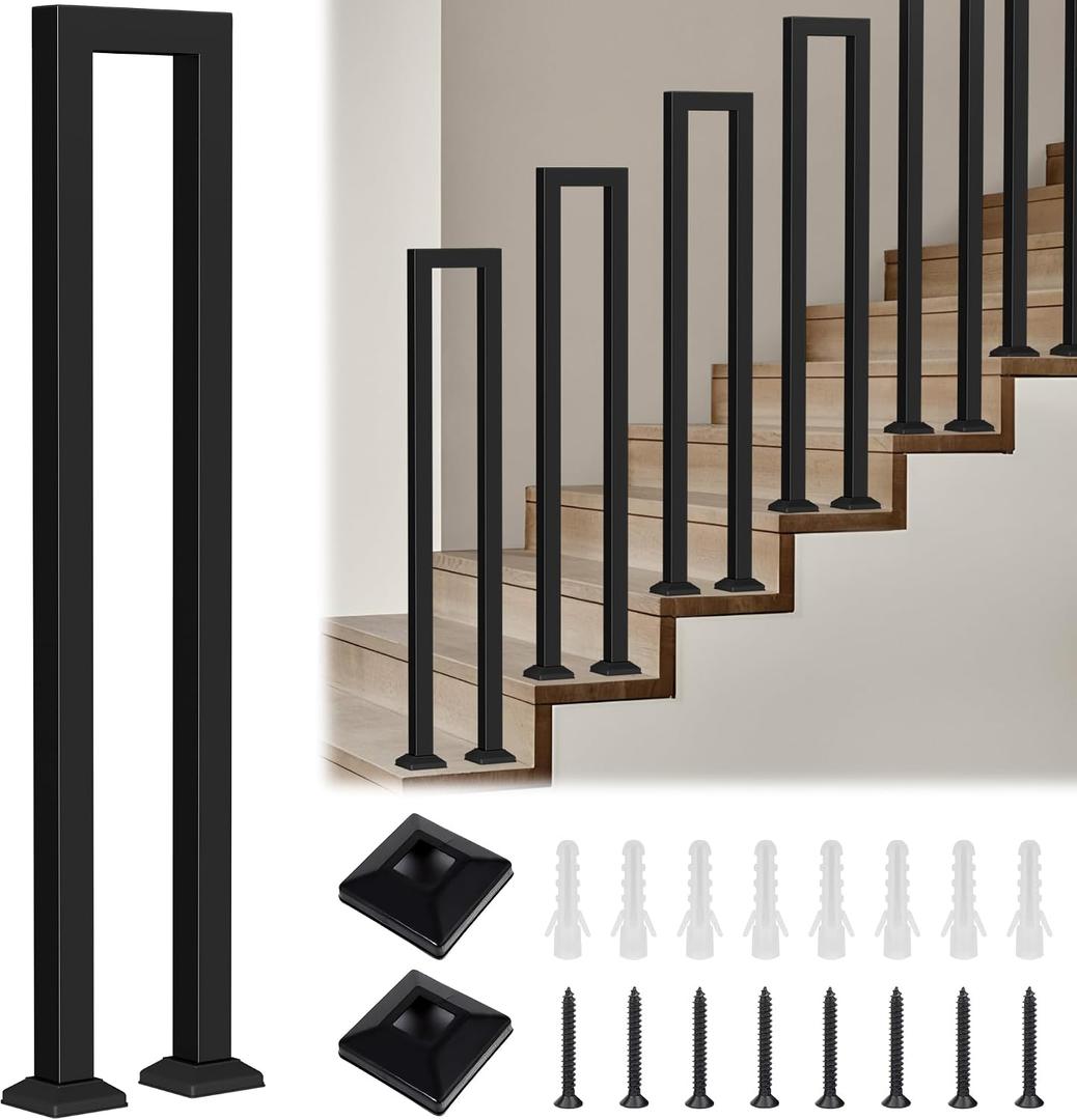 Anti-Slip Stair Railings, Outdoor Step Handrails, Indoor Stair U-Shaped Handrails, Suitable for Garden Loft Corridor Railings, U Shape Stair Handrail Indoor Outdoor (Black-A, 85CM(33.46IN))