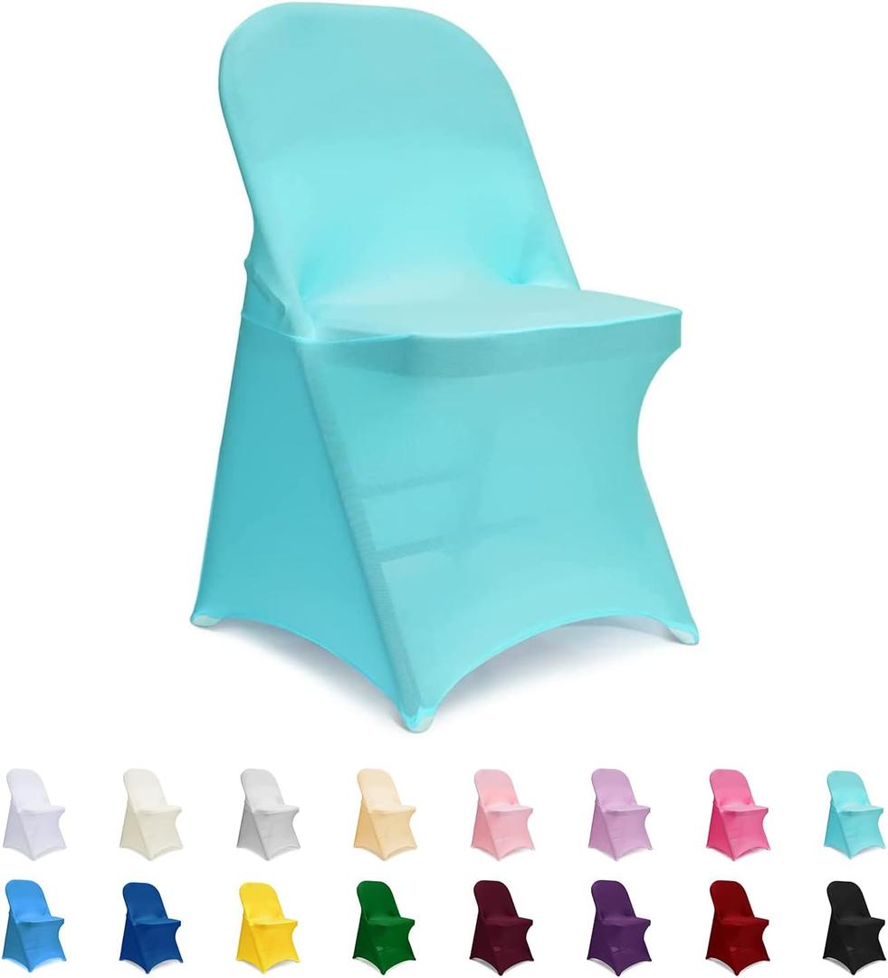 ManMengJi Spandex Chair Covers, 12 PCS Folding Chair Covers, Universal Fitted Chair Slipcovers for Wedding, Party, Banquet, Holidays, Celebration (Light Blue)