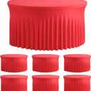 6 Pack Spandex Red Round Tablecloths for 60inch Table, 120in Stretchy Fitted 5ft Tablecloths, Wrinkle Free Round Table Clothes Covers with Skirt for Wedding Birthday Parties Banquet