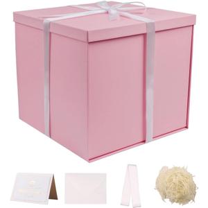 UoeRing Large Gift Box with Lid 12x12x11 Inch,Pink Gift Boxes for Presents Packaging for Birthdays,Valentine's Day,Mother's Day,Christmas with Ribbon Card Envelope Shredded Paper Fill (Matte Pink)