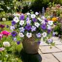Artificial Flowers for Outdoors,2 PCS Purple Faux Morning Glory UV Resistant Silk Flowers for Outdoor Planters Garden Balcony Porch Decor Realistic Fake Flowers for Spring Decoration