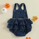 Newborn Baby Girl Halloween Outfit Pumpkin/Ghost Print Sleeveless Denim Romper Ruffled Overalls Cute Fall Clothes (3-6 Months)