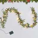 6FT Lighted Christmas Garland Pre-lit with 20 LED Lights, Battery Operated, Christmas Garland Decorated with Snowflakes for Mantle Stairs Wall, Indoor Outdoor Olive Garland for Christmas Decorations