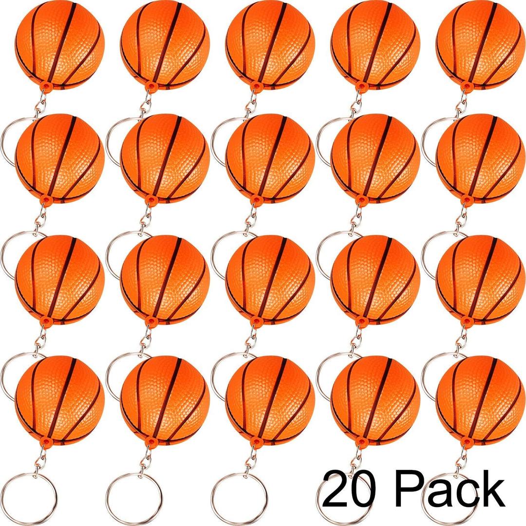 Blulu 20 Pack Basketball Keychains Bulk Basketball Party Favors Orange Keychain Gifts Sports Goodie Bag Fillers for Team Gifts Reward Birthday Party Supplies