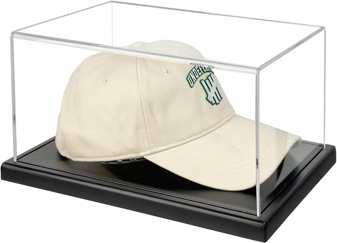 Hat Display Case,Clear One-Piece Acrylic Baseball Cap Display Showcase with Solid Wood Base & UV Protection,Include Hat Shaper for Collectors,Signed Caps and Memorabilia Display,No Assembly Required