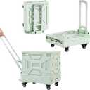 VECELO Rolling Carts with Wheels, Foldable Utility Cart, Light Weight Platform Trucks Dolly, with Recessed Design for Lids, 4 Heavy Duty Wheels, Ideal for Shopping, Camping, Teachers, Mint Green