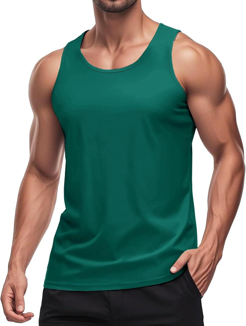 MAGCOMSEN Men's UPF 50+ Tank Top Quick Dry Summer Workout Muscle Sleeveless Shirts for Swim Beach Bodybuilding (Green), Large