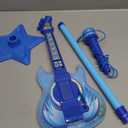 TAKIHON Guitar and Microphone Set for Kids,Guitar Toys with Music&Colorful Light,Adjustable Height Microphone with Stand,Karaoke Toys Gift for Boy,Girls,Toddlers(Blue)-Upgraded