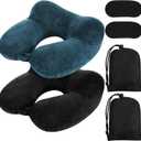 Sintuff 2 Pack Inflatable Travel Pillow for Airplanes Inflatable Neck Flight Pillows with Compact Bag and Blindfold for Traveling, Airplane, Train, Car, Office(Peacock Green and Black)