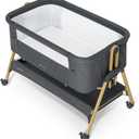 ANGELBLISS Baby Bassinet, Bedside Sleeper, Easy Folding Bedside Crib with Breathable & Washable Mattress Baby Bed, 6-Level Adjustable Portable Bassinets for Safe Co-Sleeping for Newborn Infant