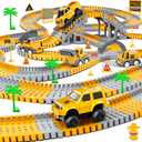 Kids Toys 253 PCS Construction Race Tracks Toy for 3 4 5 6 7 8 Year Old Boys Girls, 5 PCS Construction Truck Car and Flexible Track Play Set Create A Engineering Road Games Toddler Toys Birthday Gifts